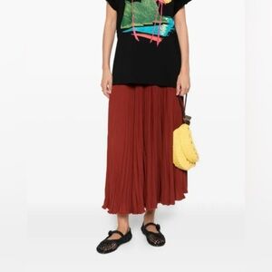 NWOT FARM Rio Terracotta Pleated Midi Skirt